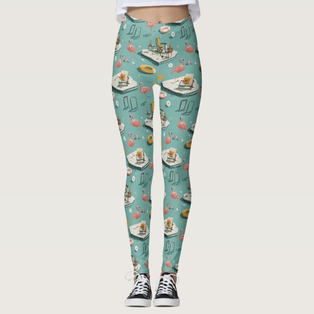 Retro-Flamingo-Poolside-Sommer-Muster (8) Leggings (Vorderseite)