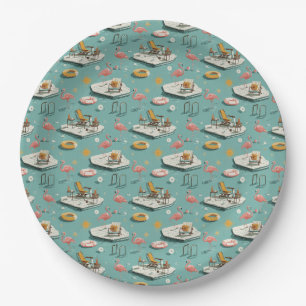 Retro-Flamingo-Poolside-Sommer-Muster (8) Pappteller