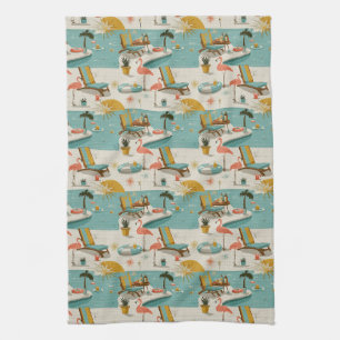 Retro-Flamingo-Poolside-Sommer-Muster (9) Geschirrtuch