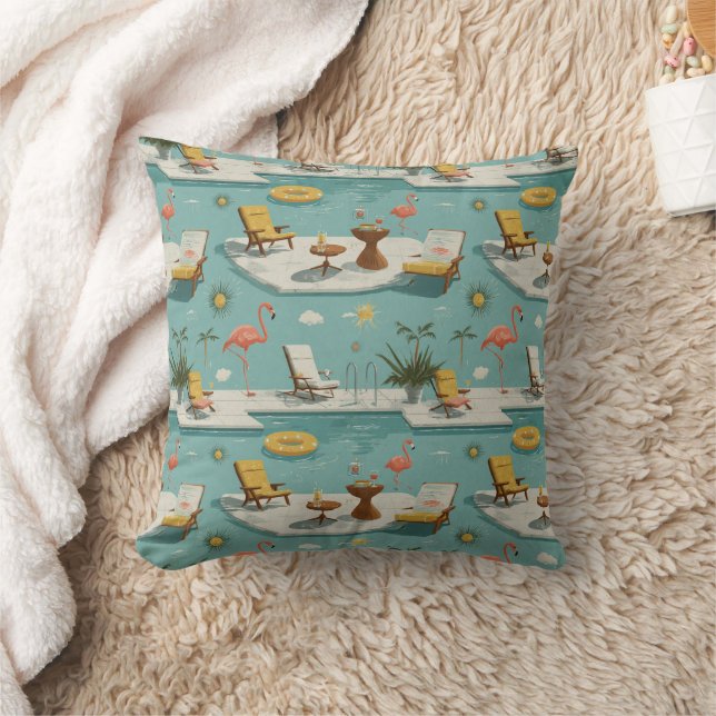Retro-Flamingo-Poolside-Sommer-Muster (9) Kissen (Decke)