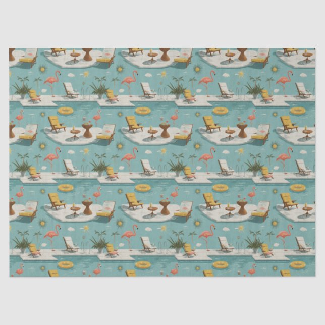 Retro-Flamingo-Poolside-Sommer-Muster (9) Seidenpapier (Vorderseite)