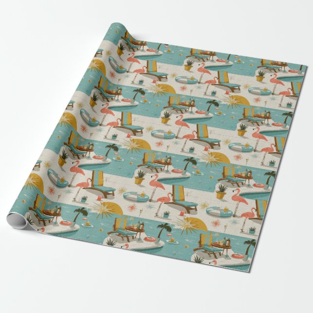 Retro Flamingo Poolside Summer Pattern (10) Geschenkpapier (Ungerollt)