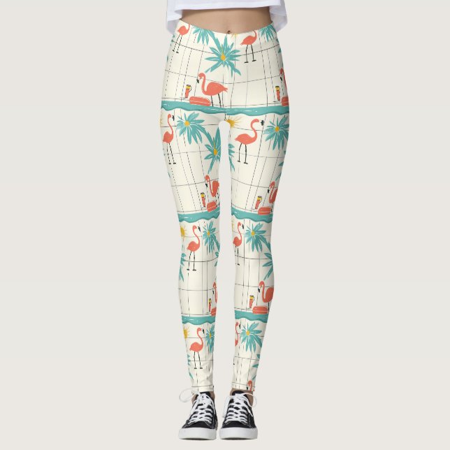 Retro Flamingo Poolside Summer Pattern (2) Leggings (Vorderseite)