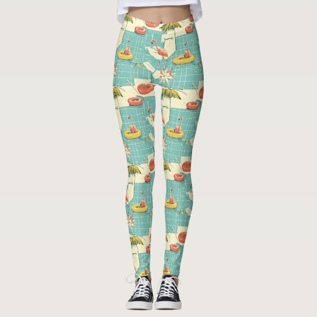 Retro Flamingo Poolside Summer Pattern (4) Leggings (Vorderseite)