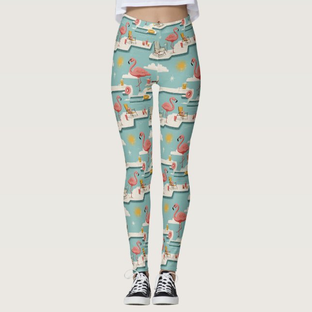 Retro Flamingo Poolside Summer Pattern (7) Leggings (Vorderseite)