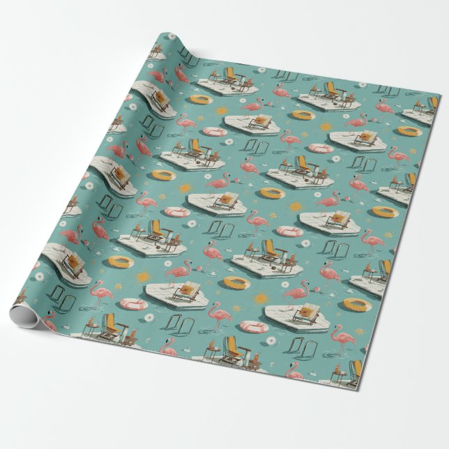 Retro Flamingo Poolside Summer Pattern (8) Geschenkpapier (Ungerollt)