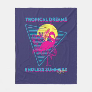 Retro Flamingo Sonnenuntergang Synthwave Vibes Fleecedecke