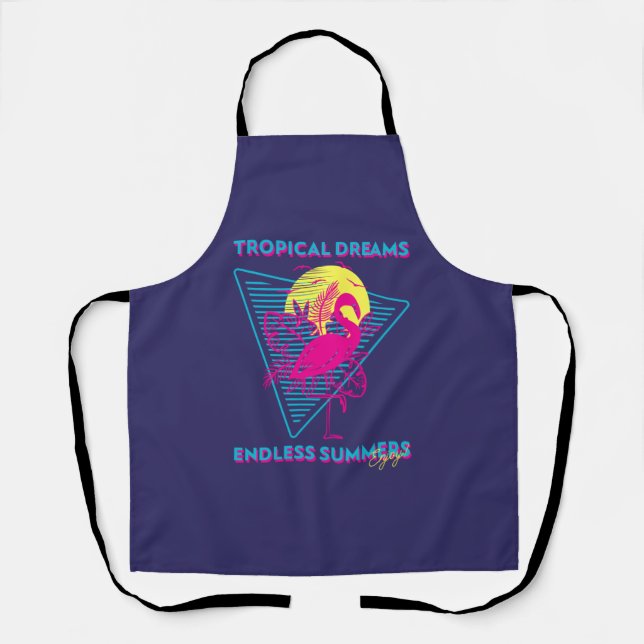 Retro Flamingo Sonnenuntergang Synthwave Vibes Schürze (Vorderseite)