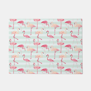 Retro-Flamingos auf Minzstreifen Fußmatte