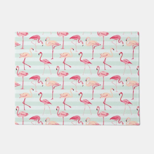 Retro-Flamingos auf Minzstreifen Fußmatte (Vorderseite)
