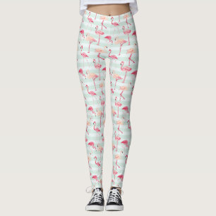 Retro Flamingos auf Minzstreifen Leggings
