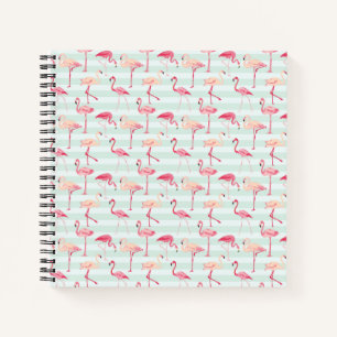 Retro Flamingos auf Minzstreifen Notizbuch