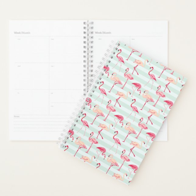 Retro Flamingos auf Minzstreifen Planer (Anzeige)