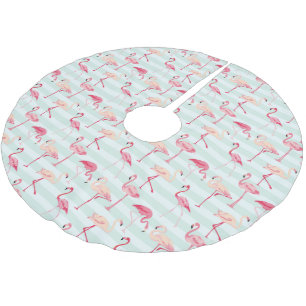 Retro-Flamingos auf Minzstreifen Polyester Weihnachtsbaumdecke