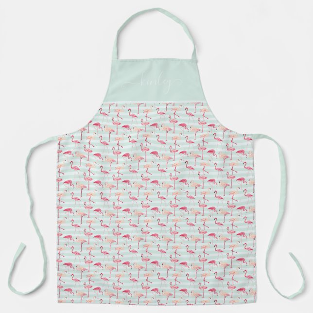 Retro-Flamingos auf Minzstreifen Schürze (Vorderseite)