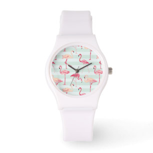 Retro Flamingos auf tadellosen Streifen Armbanduhr