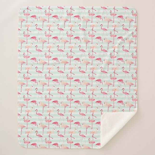 Retro Flamingos auf tadellosen Streifen Sherpadecke (Vorderseite)