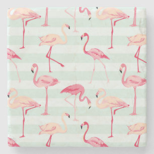 Retro Flamingos auf tadellosen Streifen Steinuntersetzer