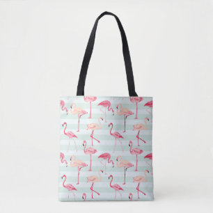 Retro Flamingos auf tadellosen Streifen Tasche