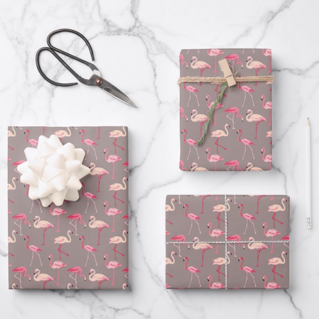 Retro Flamingos Geschenkpapier Set (Vorderseite)