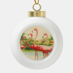 Retro-Flamingos Keramik Kugel-Ornament