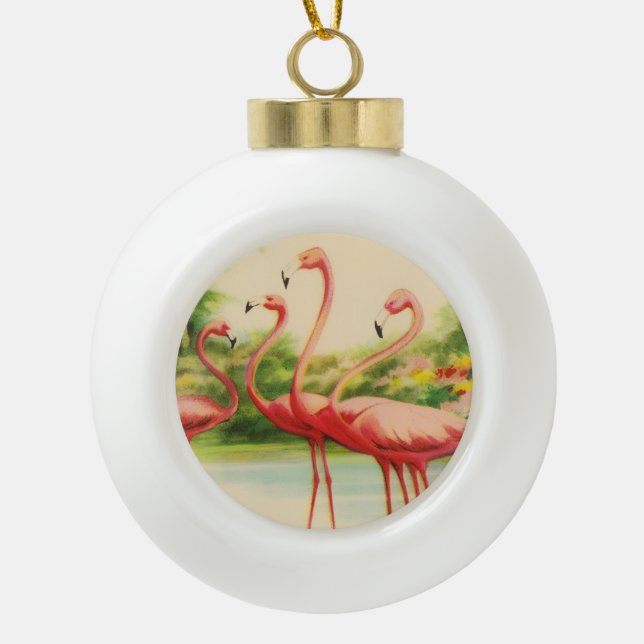 Retro-Flamingos Keramik Kugel-Ornament (Vorderseite)