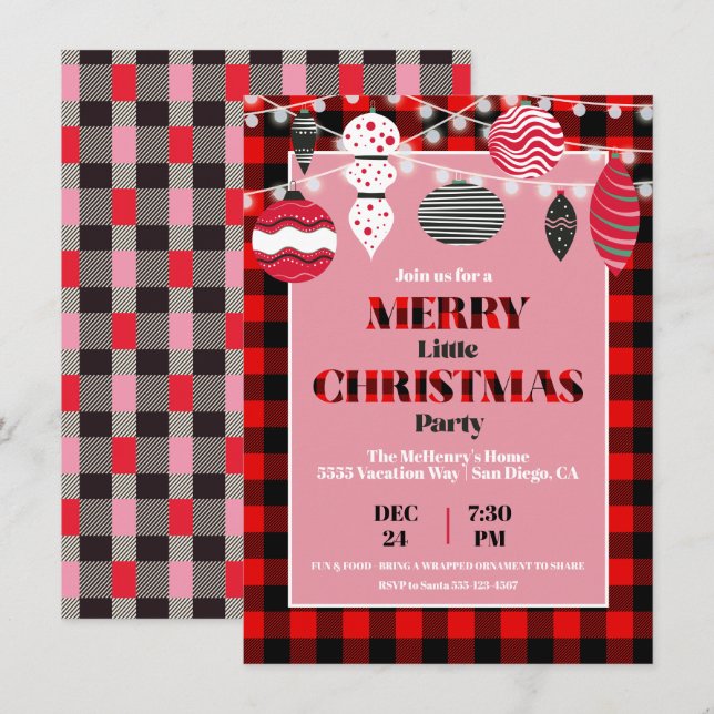 Retro Flannel Weihnachtsfeier Party Einladung (Vorne/Hinten)