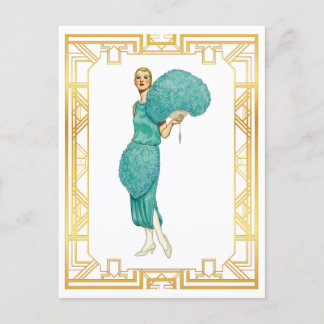 Retro Flapper Aquamarines Federkleid Vintag Art Postkarte