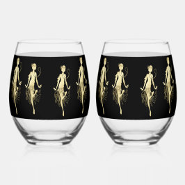 Retro Flappers, schwarzer Hintergrund Weinglas Ohne Stiel