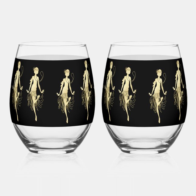 Retro Flappers, schwarzer Hintergrund Weinglas Ohne Stiel (Rechts)