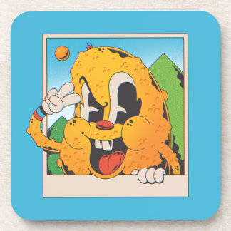 Retro-flauschiges-orange-Friedenszeichen-Cartoon Getränkeuntersetzer
