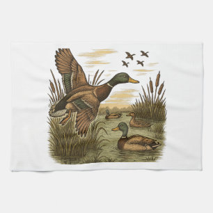 Retro-Fliegende-Stockenten-Jagd Geschirrtuch