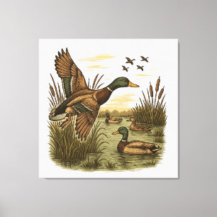 Retro-Fliegende-Stockenten-Jagd Leinwanddruck