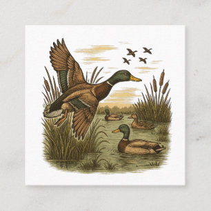 Retro-Fliegende-Stockenten-Jagd Quadratische Visitenkarte