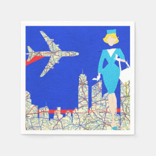 Retro Flight Attendant Paper Napkins Serviette