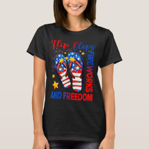 Retro Flip Flops Feuerwerk & Freiheit Amerikan T-Shirt