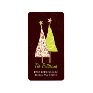 Retro flippige Weihnachtsbaum-Adressen-Etiketten Adressaufkleber