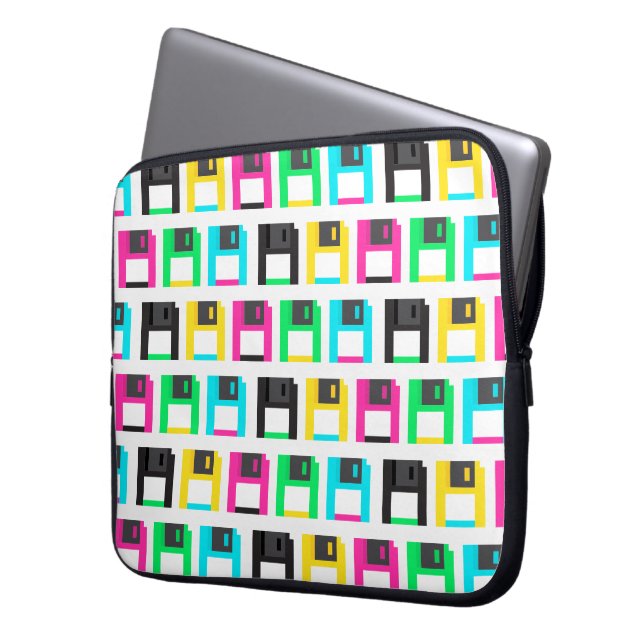Retro Floppy Disk Pixel Muster farbig Laptopschutzhülle (Vorderseite Links)