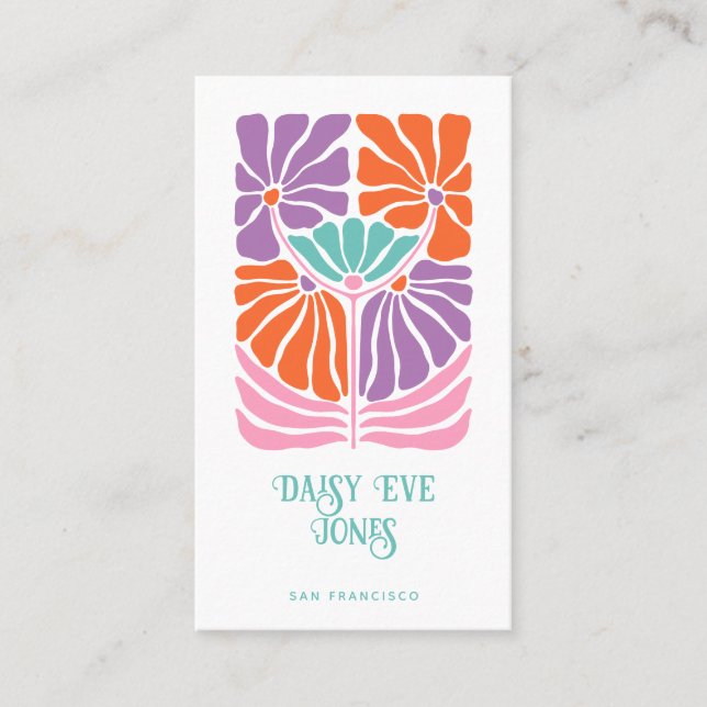 Retro Floral 70's Business Card Visitenkarte (Vorderseite)