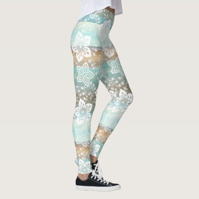 Retro Floral auf Funky Chic Cool Stripes Muster Leggings (Rechts)