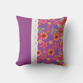 Retro Floral auf Magenta, Imitate Spitzen Kissen K