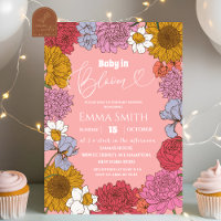 Retro Floral Baby in Bloom Baby shower Invitation