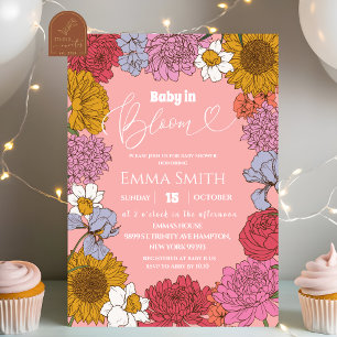 Retro Floral Baby in Bloom Baby shower Invitation