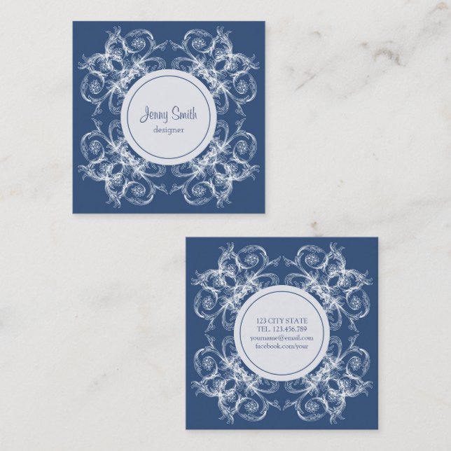 Retro Floral Barock Square Business Card Quadratische Visitenkarte (Vorne/Hinten)