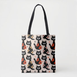 Retro Floral Black Cats (Soft Beige) Tasche