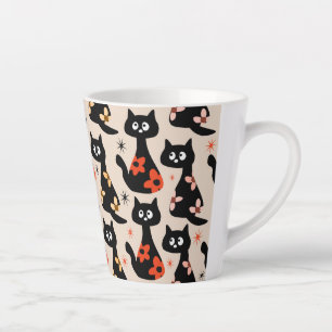Retro Floral Black Cats (weich beige) Latte Tasse