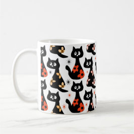 Retro Floral Black Cats (weiß) Kaffeetasse