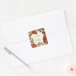 Retro Floral BOHO Einladung Hochzeit Quadratischer Aufkleber