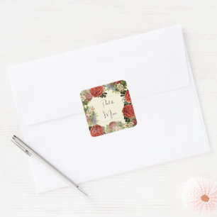 Retro Floral BOHO Einladung Hochzeit Quadratischer Aufkleber