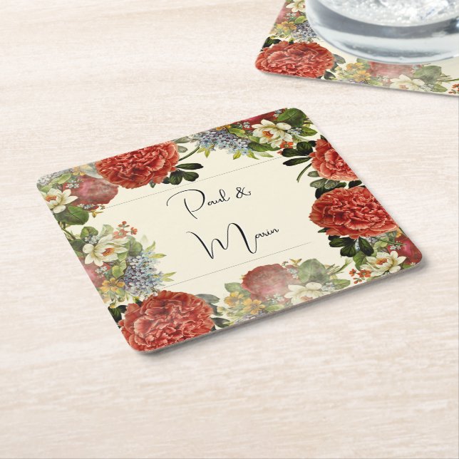 Retro Floral BOHO Einladung Hochzeit Rechteckiger Pappuntersetzer (angewinkelt)